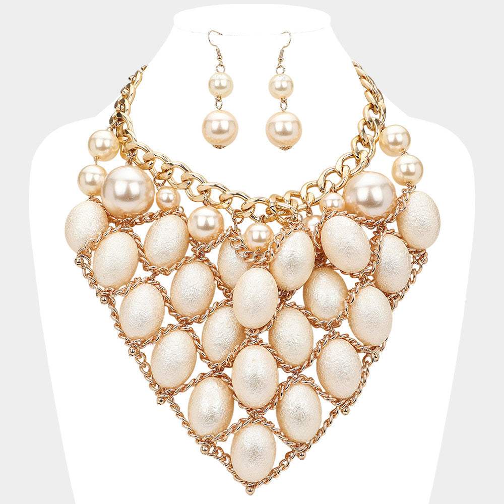 Pearl Chain Link Statement Bib Necklace - Madeline Love - Flyclothing LLC