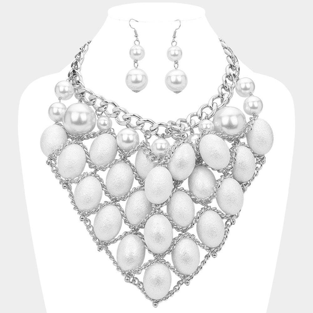 Pearl Chain Link Statement Bib Necklace - Madeline Love - Flyclothing LLC