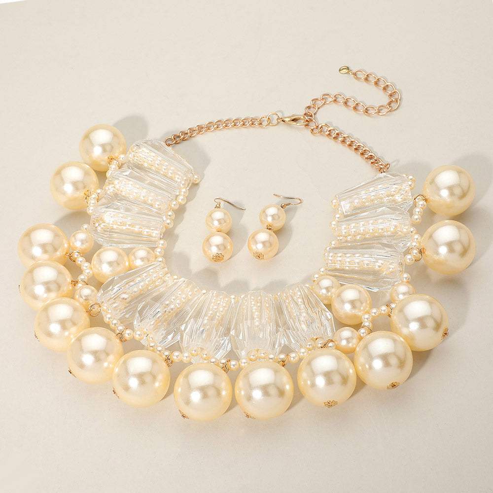 Chunky Celluloid Acetate Bar Pearl Statement Necklace - Madeline Love - Flyclothing LLC