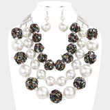 Tweed Fabric Ball Pearl Triple Layered Bib Necklace - Madeline Love - Flyclothing LLC