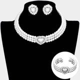 3PCS - Pearl Heart Pendant 3-Row Choker Necklace Jewelry Set - Madeline Love - Flyclothing LLC