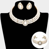3PCS Teardrop 3-Row Pearl Choker Necklace Jewelry Set - Madeline Love - Flyclothing LLC