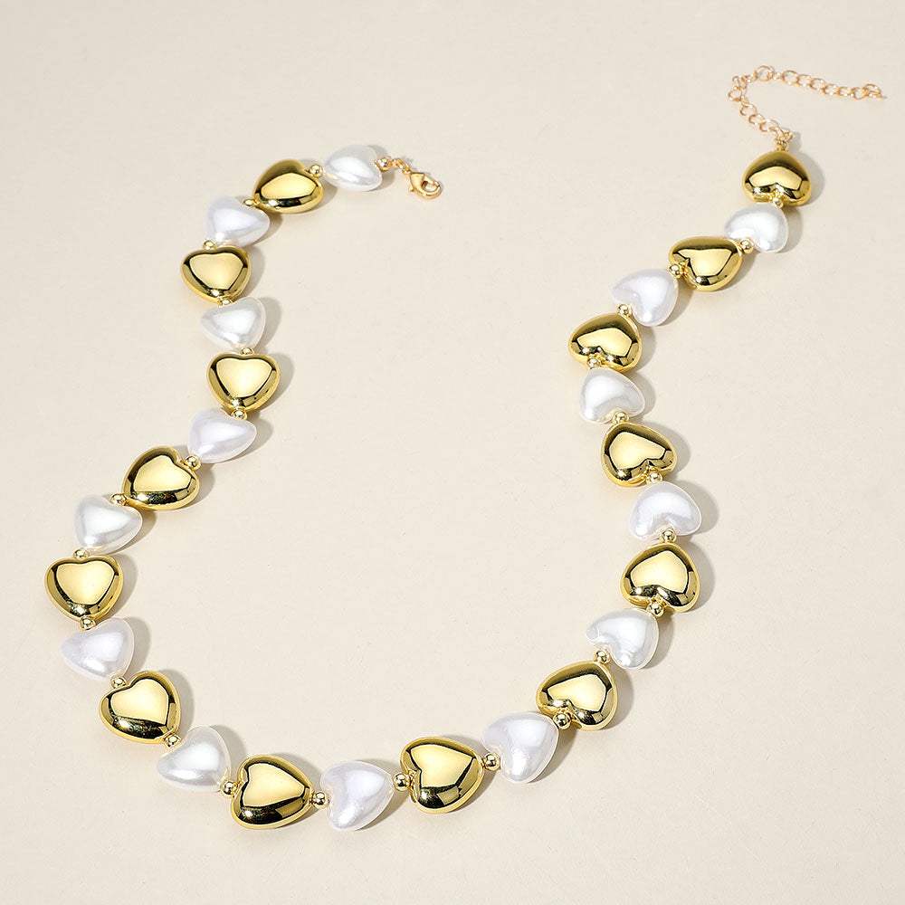 Pearl Metal Heart Beaded Necklace - Madeline Love - Flyclothing LLC