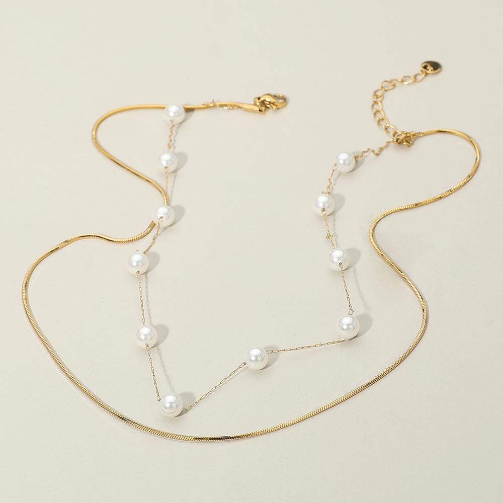 SECRET BOX_Stainless Steel Pearl Sleek Box Chain Layered Necklace - Madeline Love - Flyclothing LLC