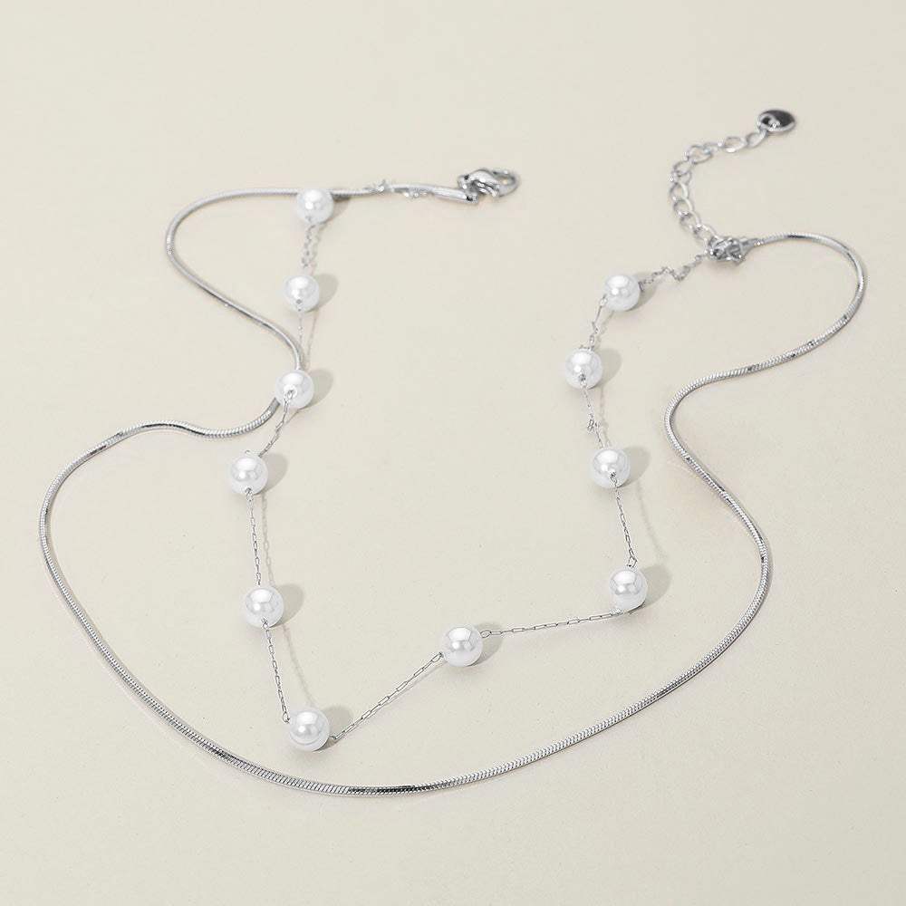 SECRET BOX_Stainless Steel Pearl Sleek Box Chain Layered Necklace - Madeline Love - Flyclothing LLC