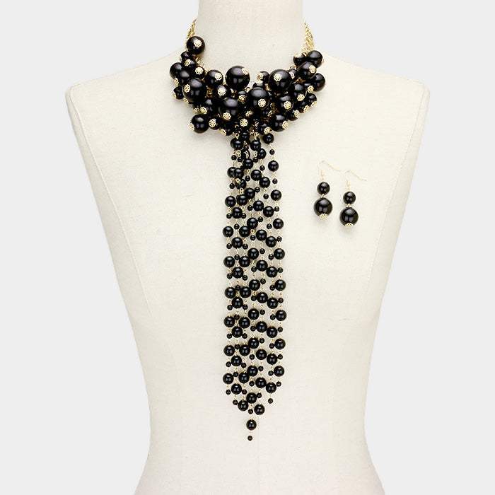 Pearl Cluster Vine Fringe Bib Necklace - Madeline Love - Flyclothing LLC