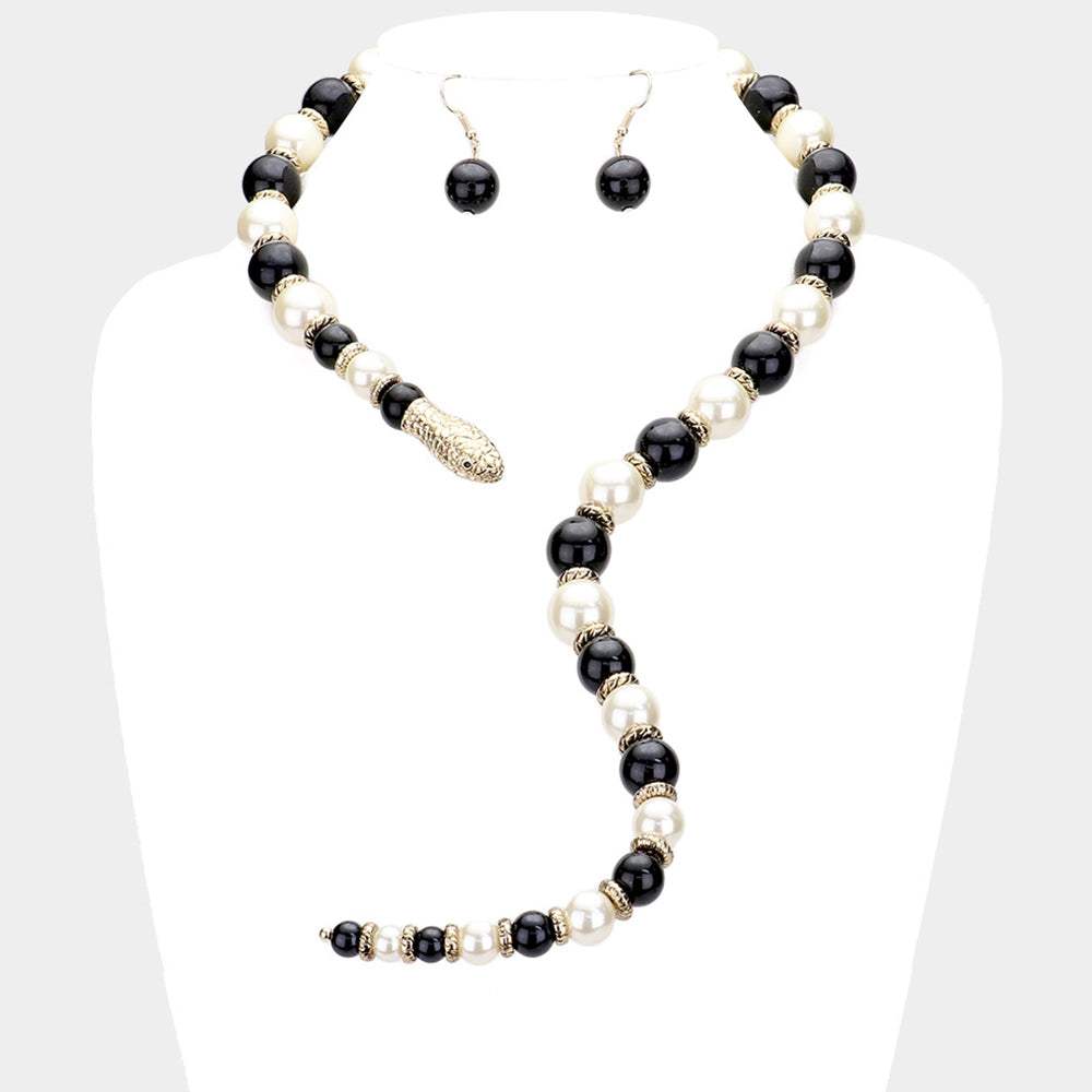 Pearl Beaded Snake Open Necklace - Madeline Love - Flyclothing LLC