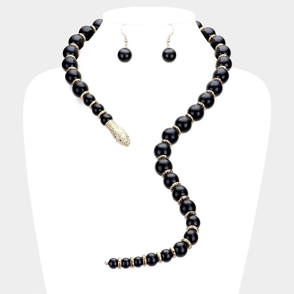Pearl Beaded Snake Open Necklace - Madeline Love - Flyclothing LLC