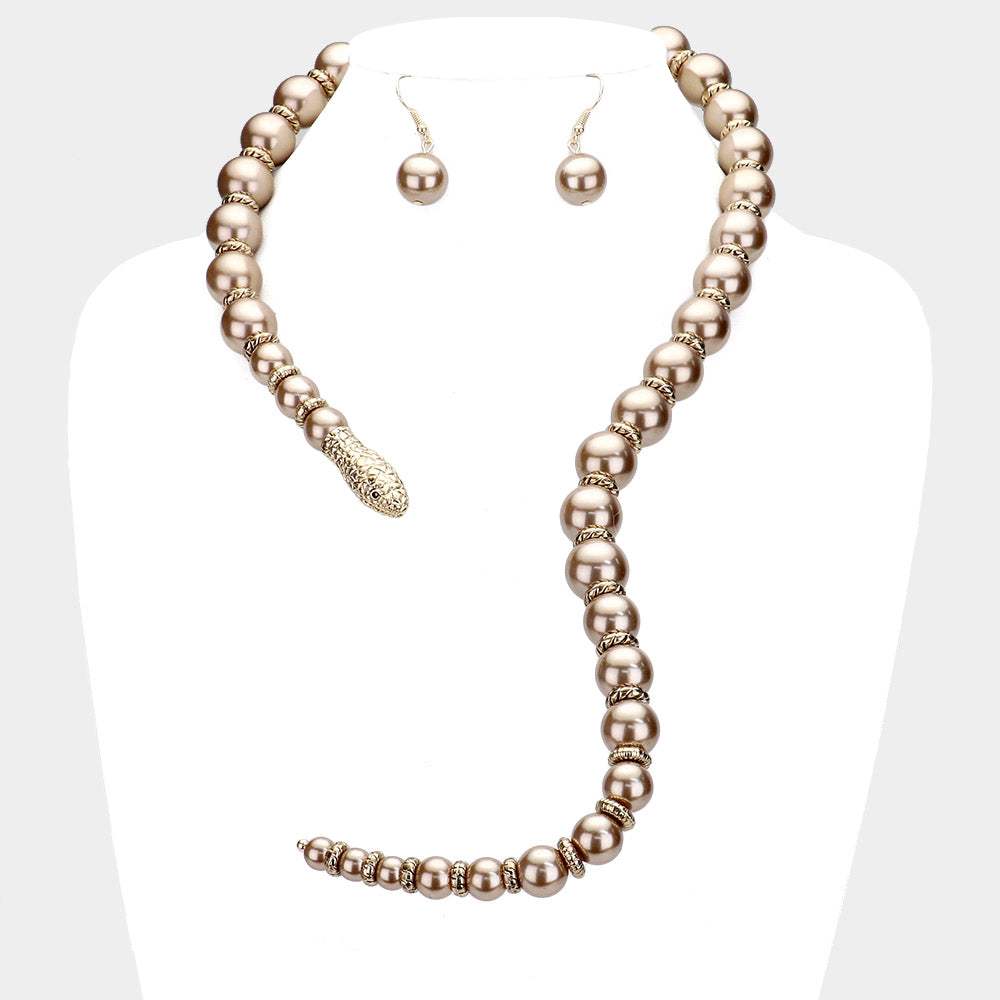 Pearl Beaded Snake Open Necklace - Madeline Love - Flyclothing LLC