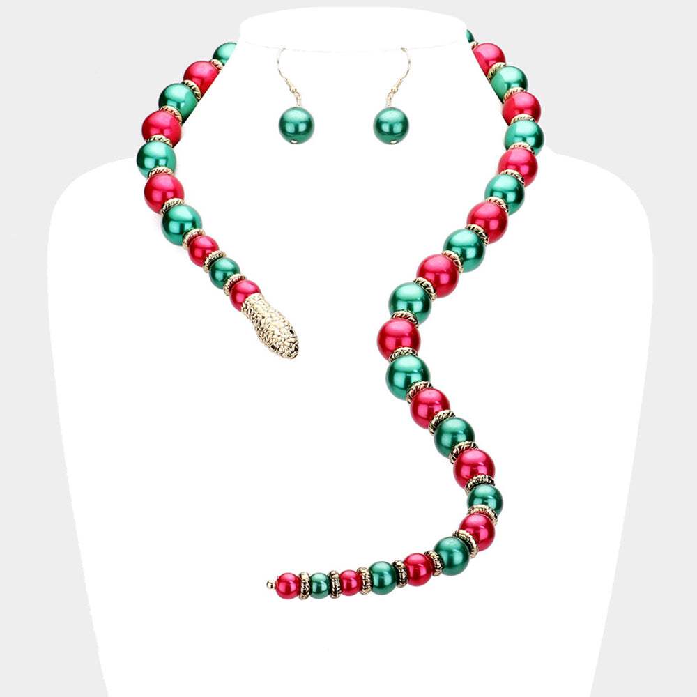 Pearl Beaded Snake Open Necklace - Madeline Love - Flyclothing LLC