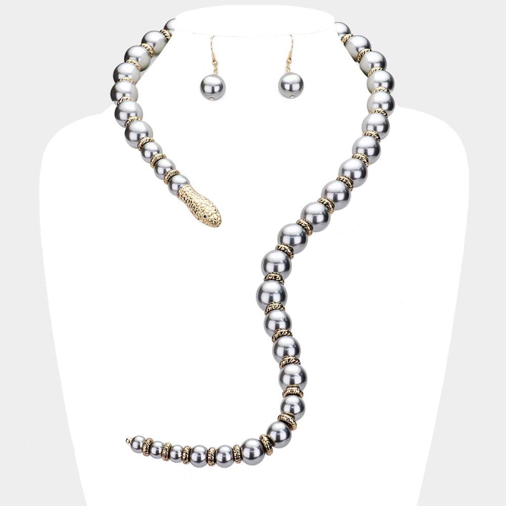 Pearl Beaded Snake Open Necklace - Madeline Love - Flyclothing LLC