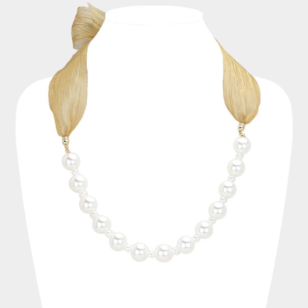 Ribbon Pearl Necklace - Madeline Love - Flyclothing LLC