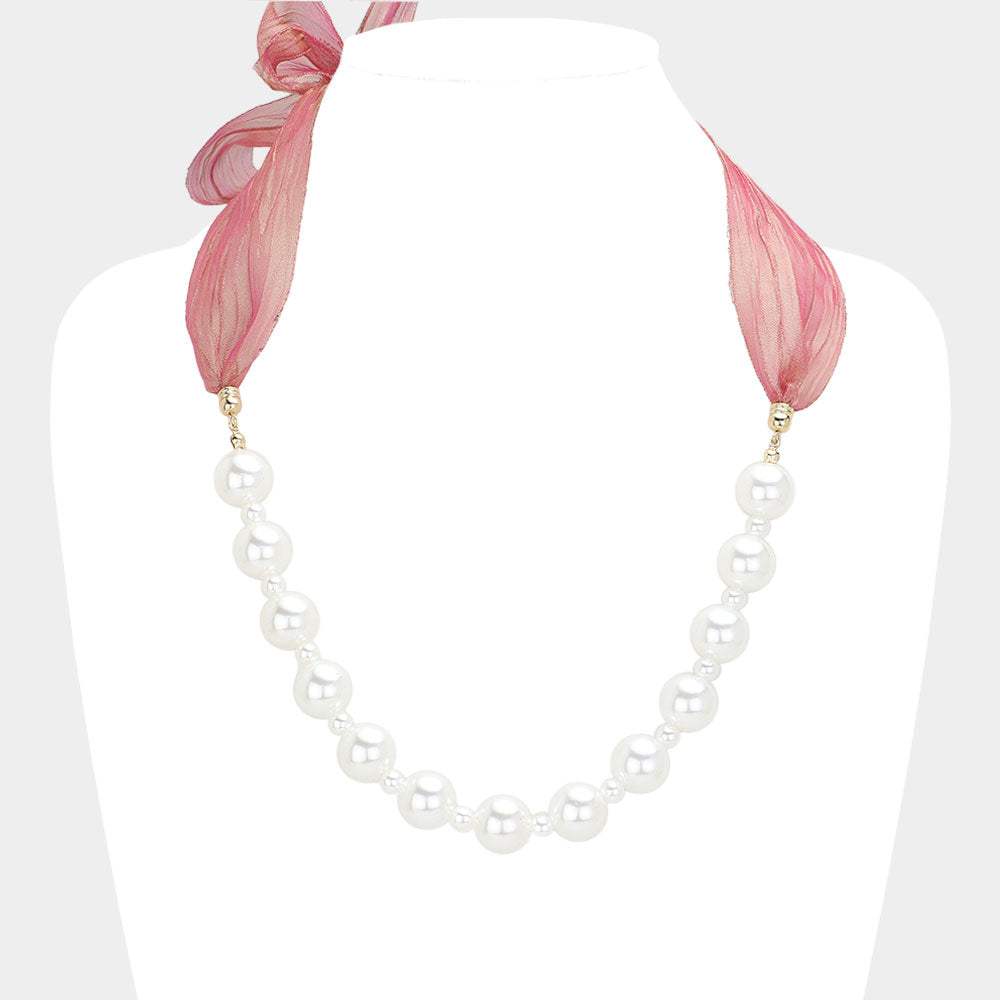 Ribbon Pearl Necklace - Madeline Love - Flyclothing LLC