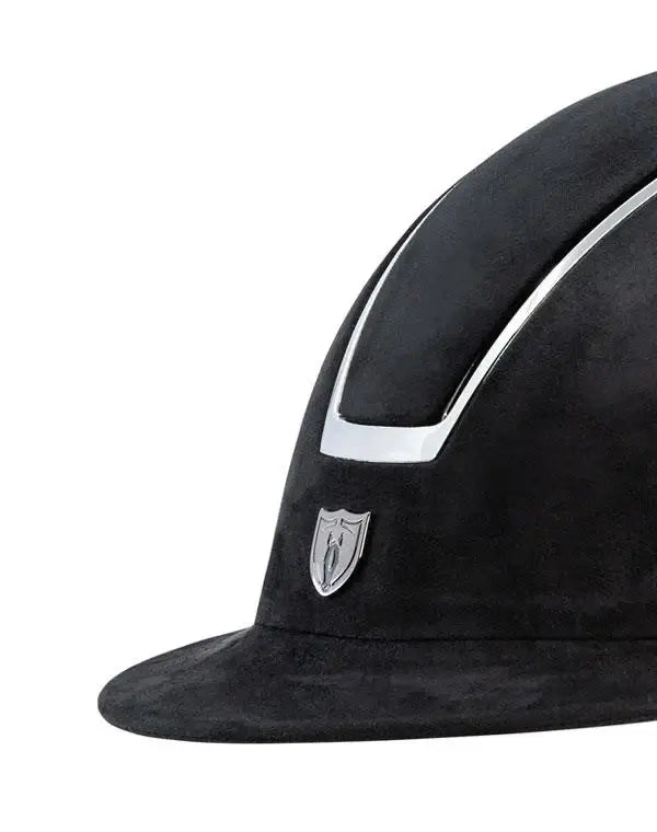 Tipperary Windsor with MIPS Wide Brim - Black UltraSuede Shell w/ Chrome Trim and Black UltraSuede Top - Breeches.com - Flyclothing LLC