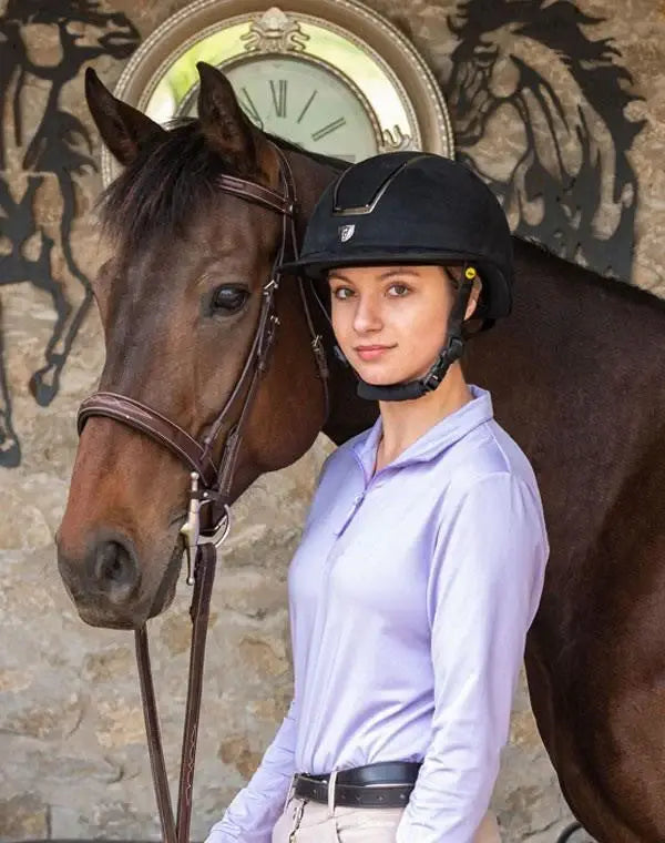 Tipperary Windsor with MIPS Wide Brim - Black UltraSuede Shell w/ Chrome Trim and Black UltraSuede Top - Breeches.com - Flyclothing LLC