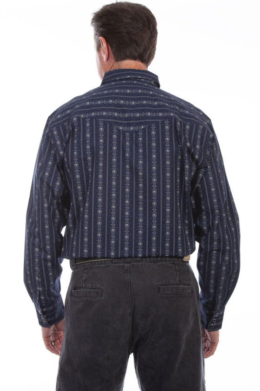 Scully Leather Navy SKULL STRIPE Shirt - Scully Leather