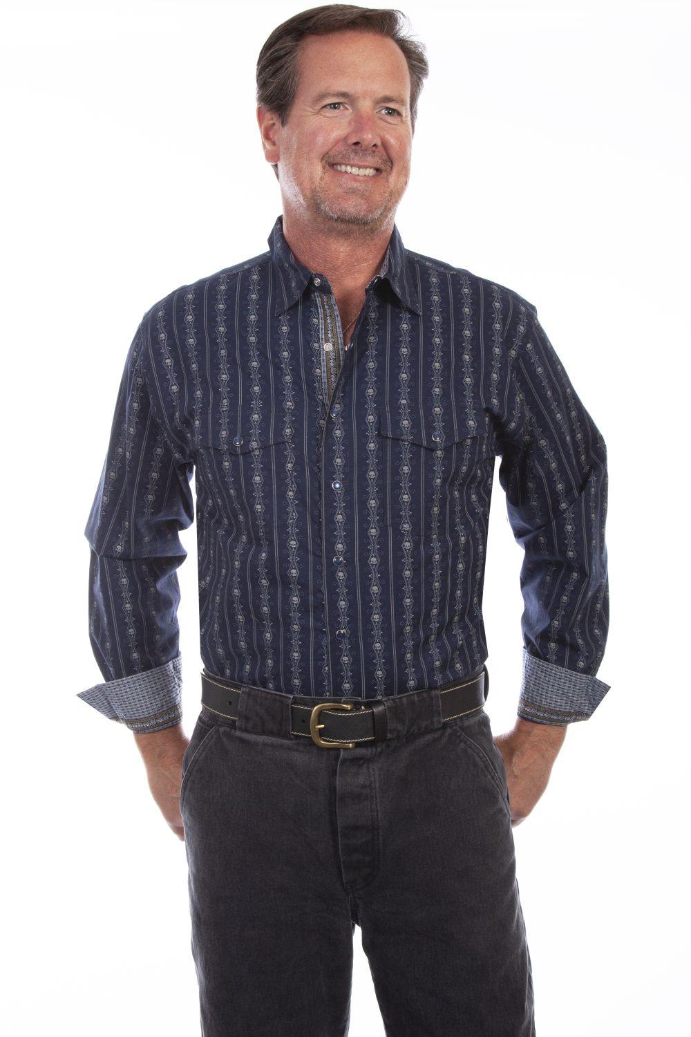 Scully Leather Navy SKULL STRIPE Shirt - Scully Leather