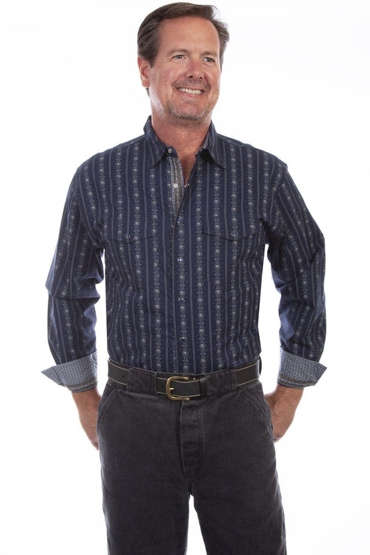 Scully Leather Navy SKULL STRIPE Shirt - Scully Leather
