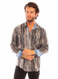Scully Leather taupe paisley stripe tencel shirt - Scully Leather