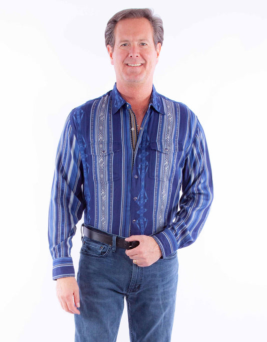 Scully Leather indigo signature jaquard shirt - Scully Leather