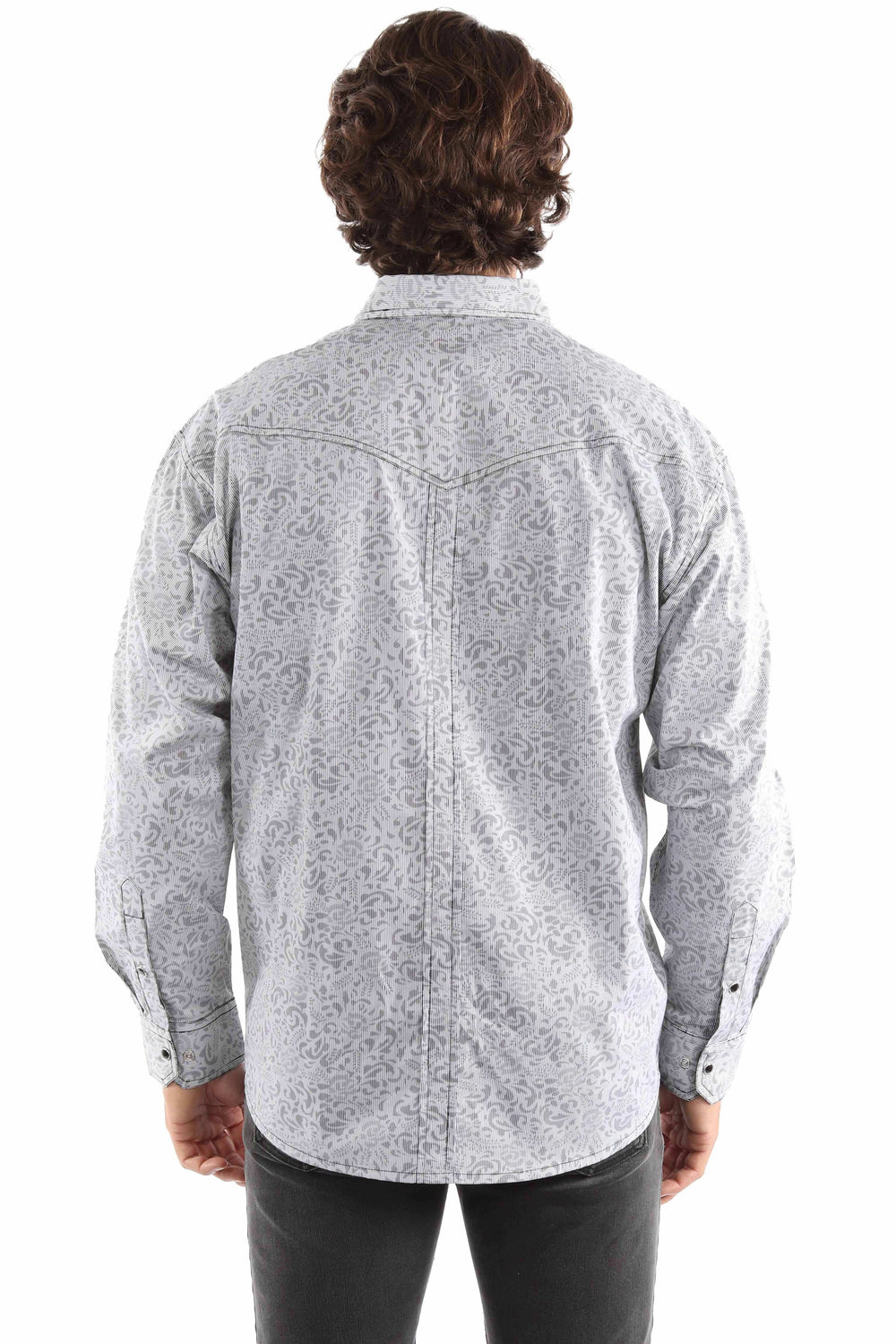 western scully grey 100% cotton stripe print signature shirt - Scully Leather - Flyclothing LLC