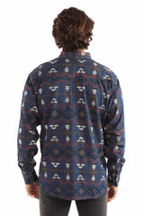 western scully blue 100% cotton southwest printed signature shirt - Scully Leather - Flyclothing LLC