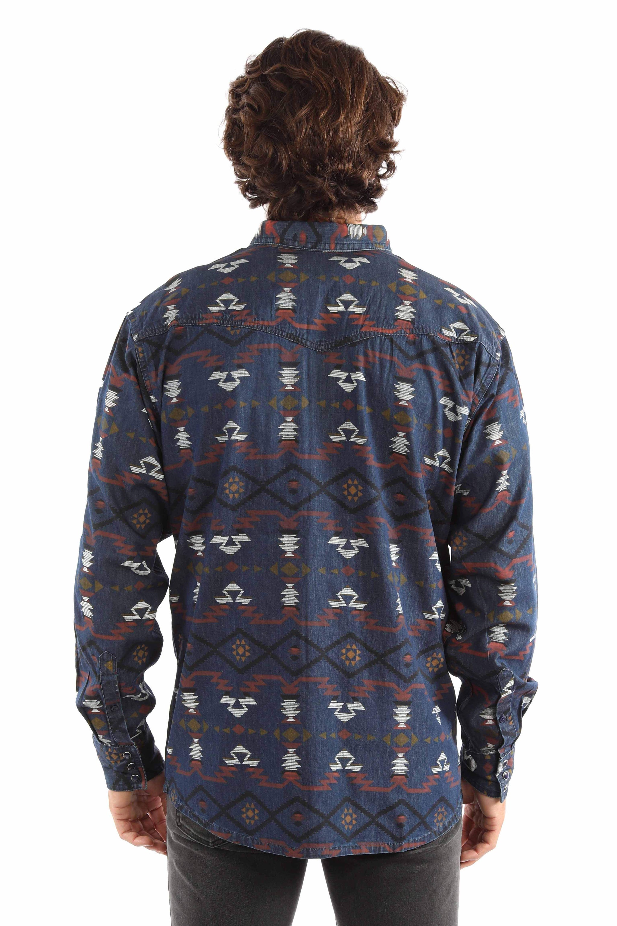 western scully blue 100% cotton southwest printed signature shirt - Scully Leather - Flyclothing LLC
