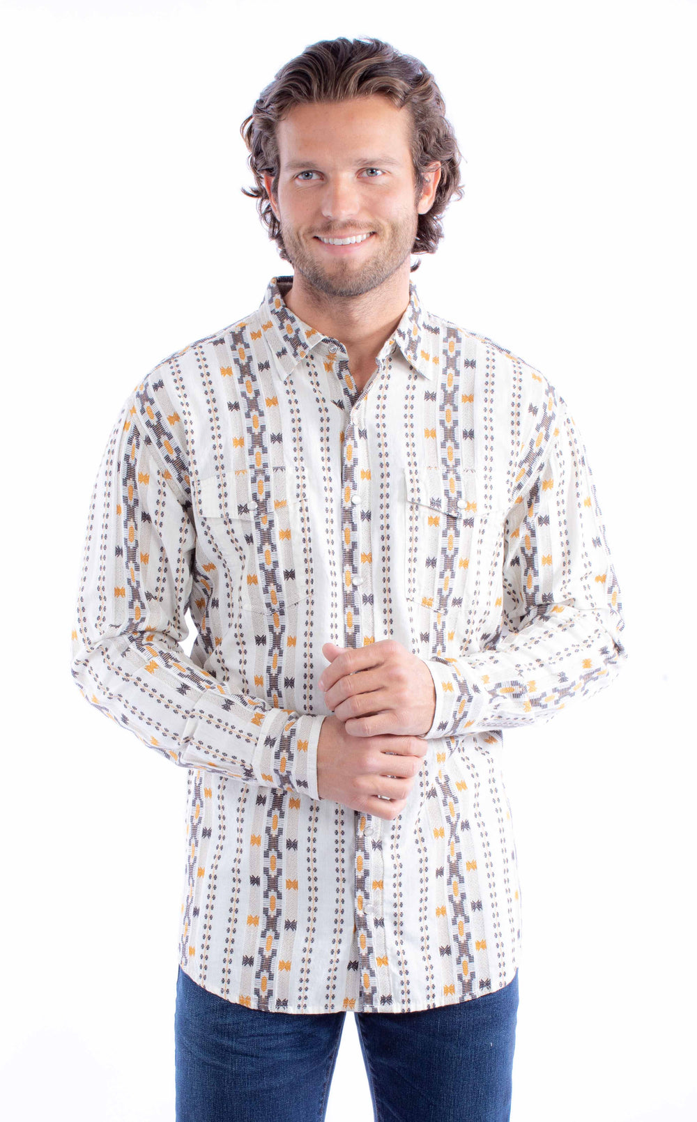western scully natural 100% cotton dobby stripe signature shirt - Scully Leather