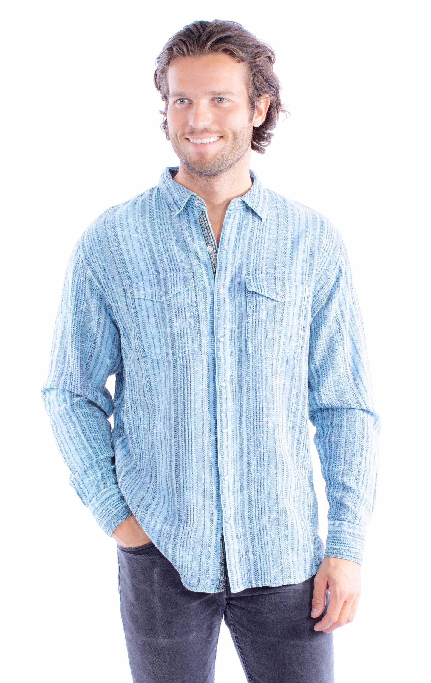 Scully Leather blue overdyed jacquard signature shirt - Scully Leather - Flyclothing LLC