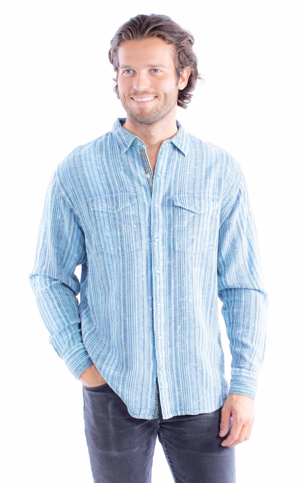 Scully Leather blue overdyed jacquard signature shirt - Scully Leather