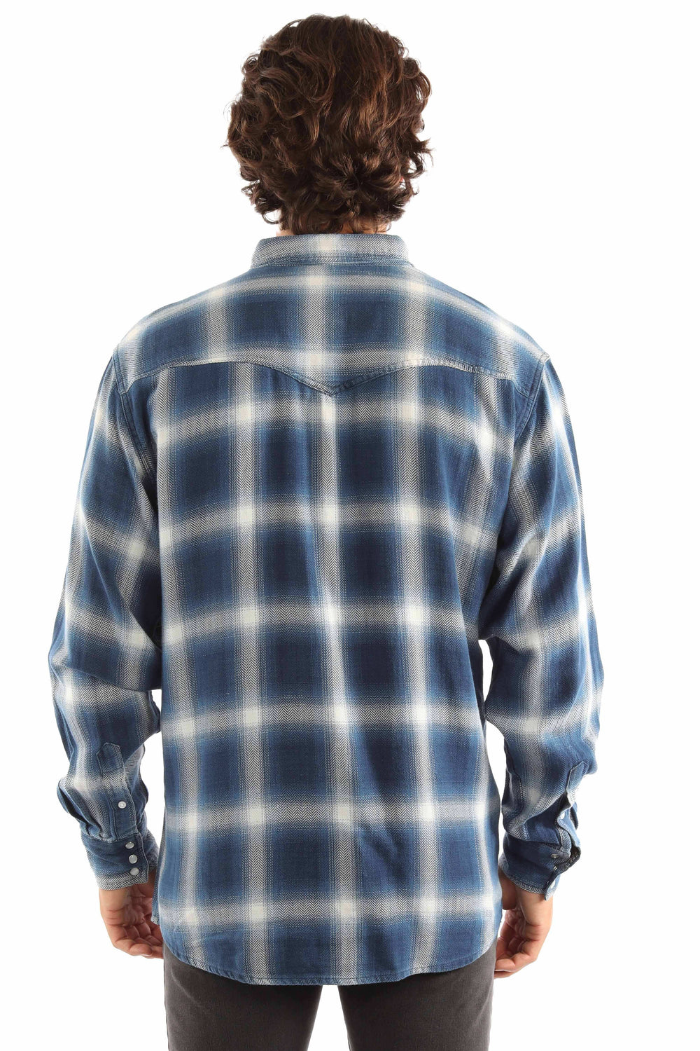Western Scully 100% cotton Blue Herringbone check weave signature - Scully Leather - Flyclothing LLC