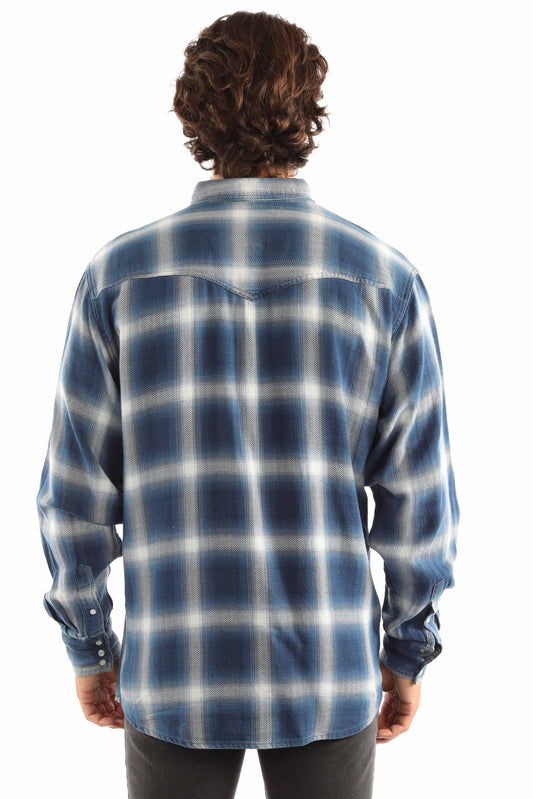 Western Scully 100% cotton Blue Herringbone check weave signature