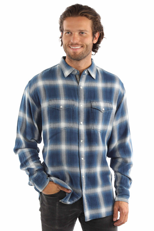Western Scully 100% cotton Blue Herringbone check weave signature