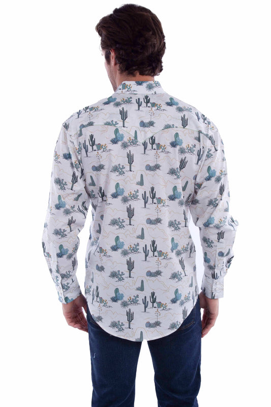 Scully Leather White Cactus Print Shirt - Scully Leather - Flyclothing LLC