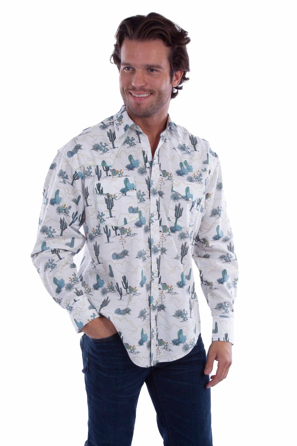Scully Leather White Cactus Print Shirt - Scully Leather