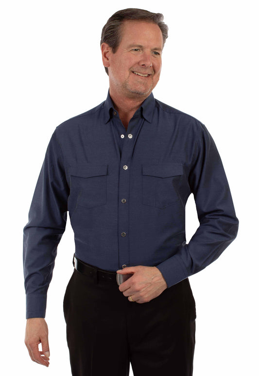 Scully Leather Blue Two-Tone Dress Shirt - Scully Leather