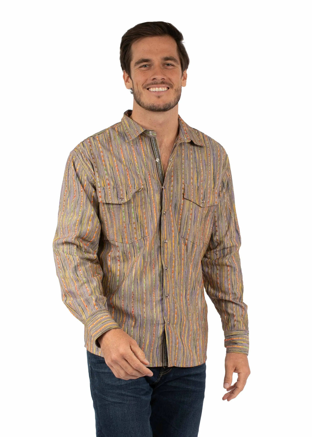 Western Scully  Multi Multi color dobby stripe - Scully Leather