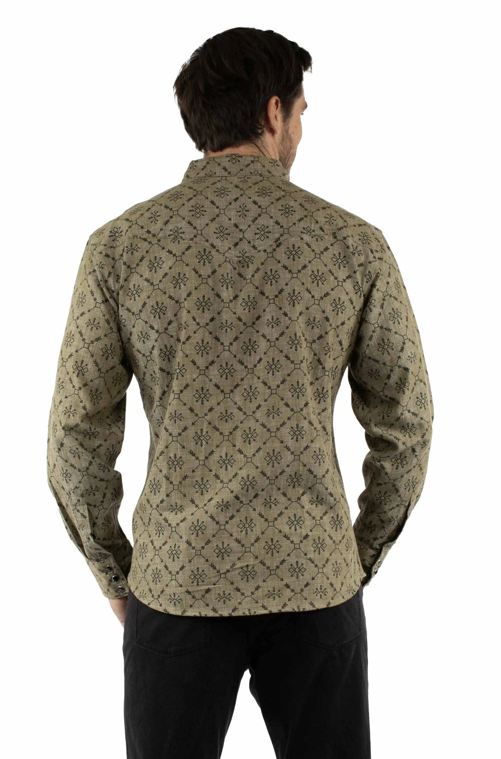 Western Scully 100% cotton Olive Arrow print chambray - Scully Leather - Flyclothing LLC