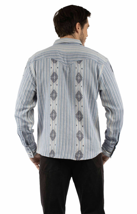 Western Scully 100% cotton Blue Double knit diamond stripe - Scully Leather - Flyclothing LLC