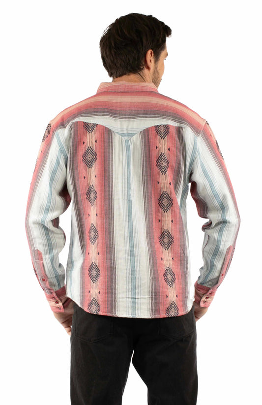 Western Scully 100% cotton Red Double knit diamond stripe - Scully Leather - Flyclothing LLC