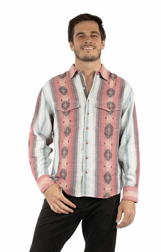 Western Scully 100% cotton Red Double knit diamond stripe - Scully Leather - Flyclothing LLC