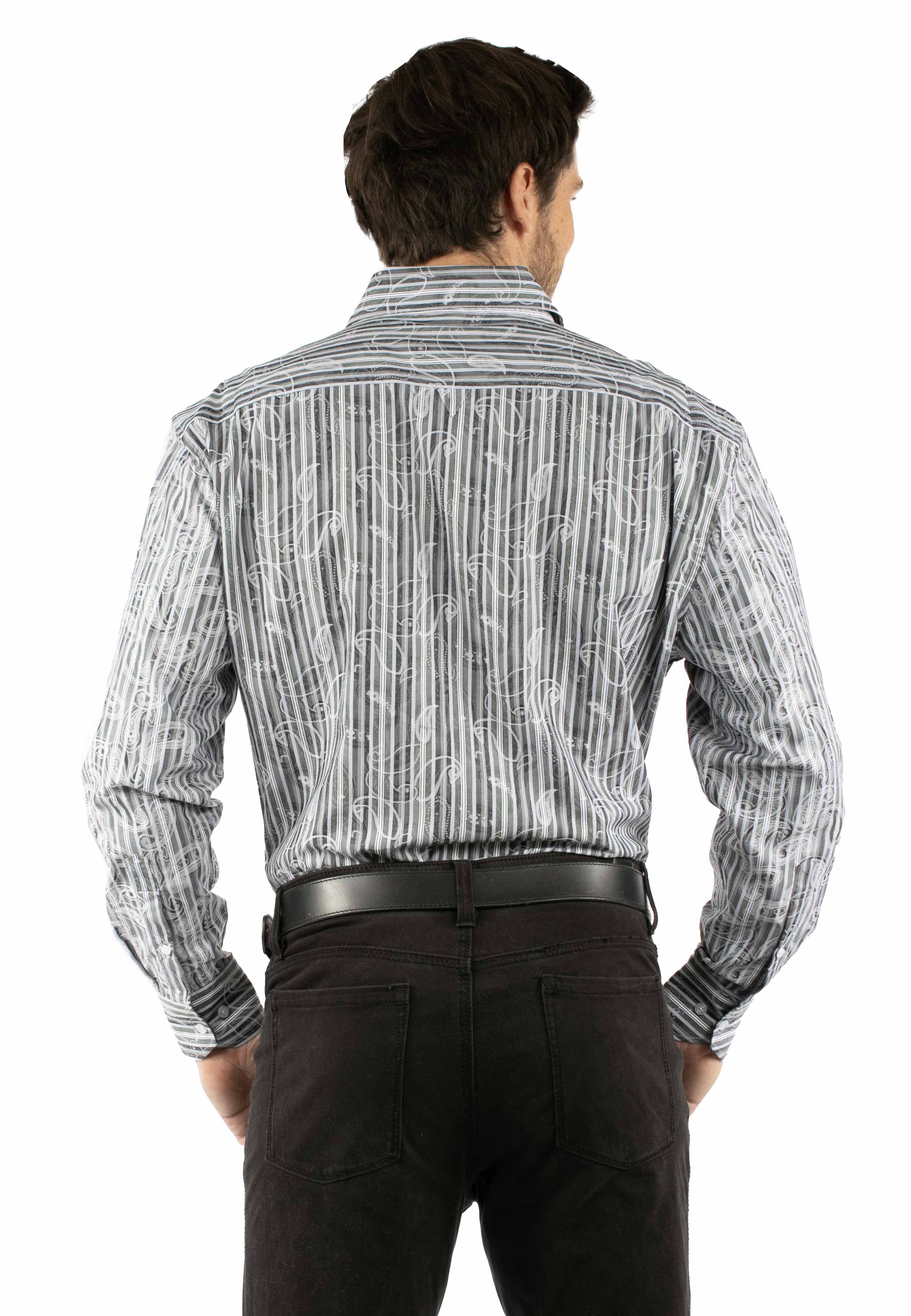 Western Scully 100% cotton Charcoal Paisley jacquard stripe