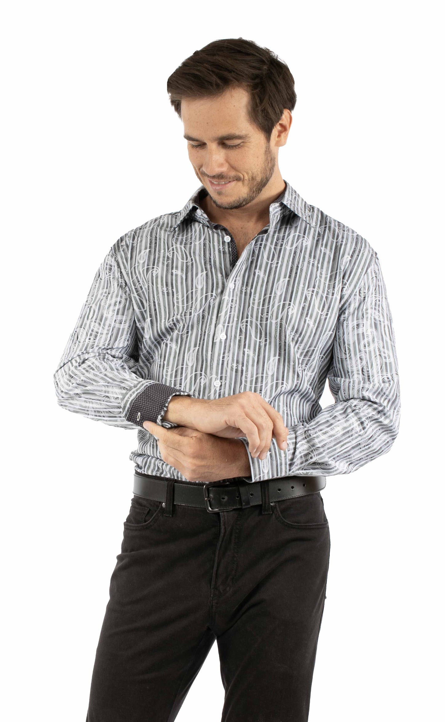 Western Scully 100% cotton Charcoal Paisley jacquard stripe - Scully Leather - Flyclothing LLC