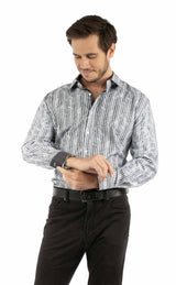Western Scully 100% cotton Charcoal Paisley jacquard stripe - Scully Leather - Flyclothing LLC