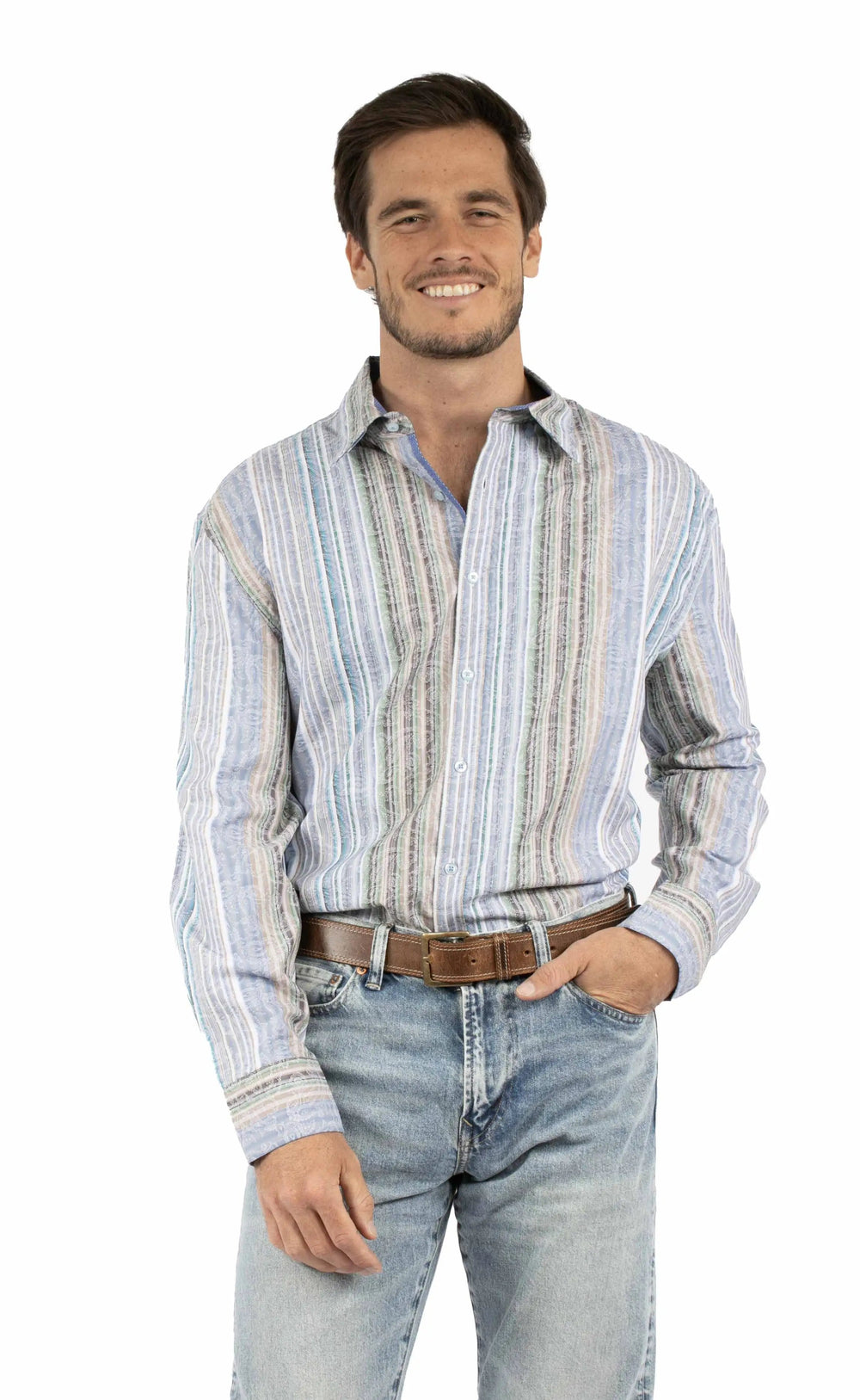 Scully Leather Paisley jacquard stripe Mens Shirt - Scully Leather