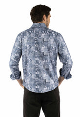Scully Leather Blue  Polynesian print dress shirt