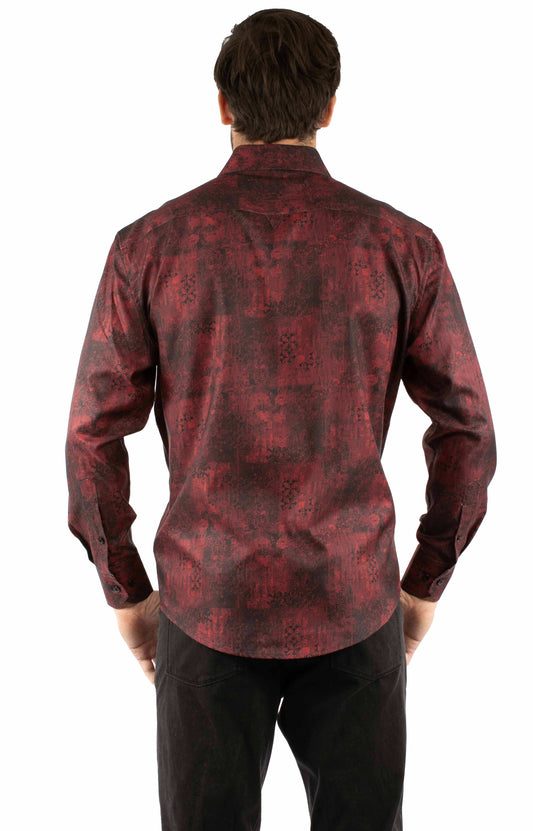 Scully Leather 85% Tencel 15% Rayon Red Print Dress Shirt - Scully Leather - Flyclothing LLC