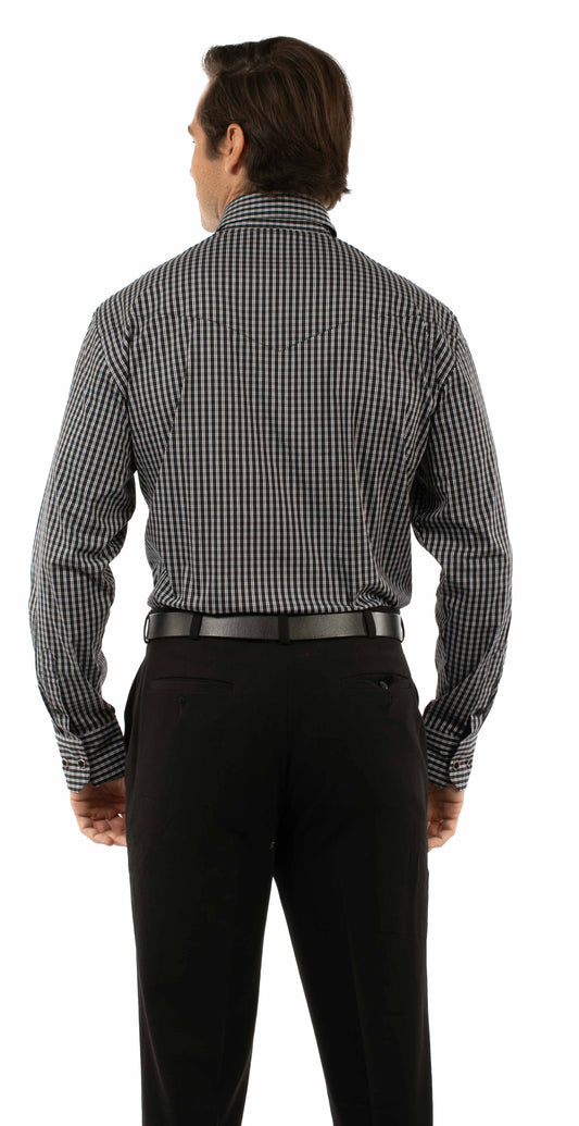 Western Scully 70% cotton 27% nylon 3% spandex Black Plaid dress shirt
