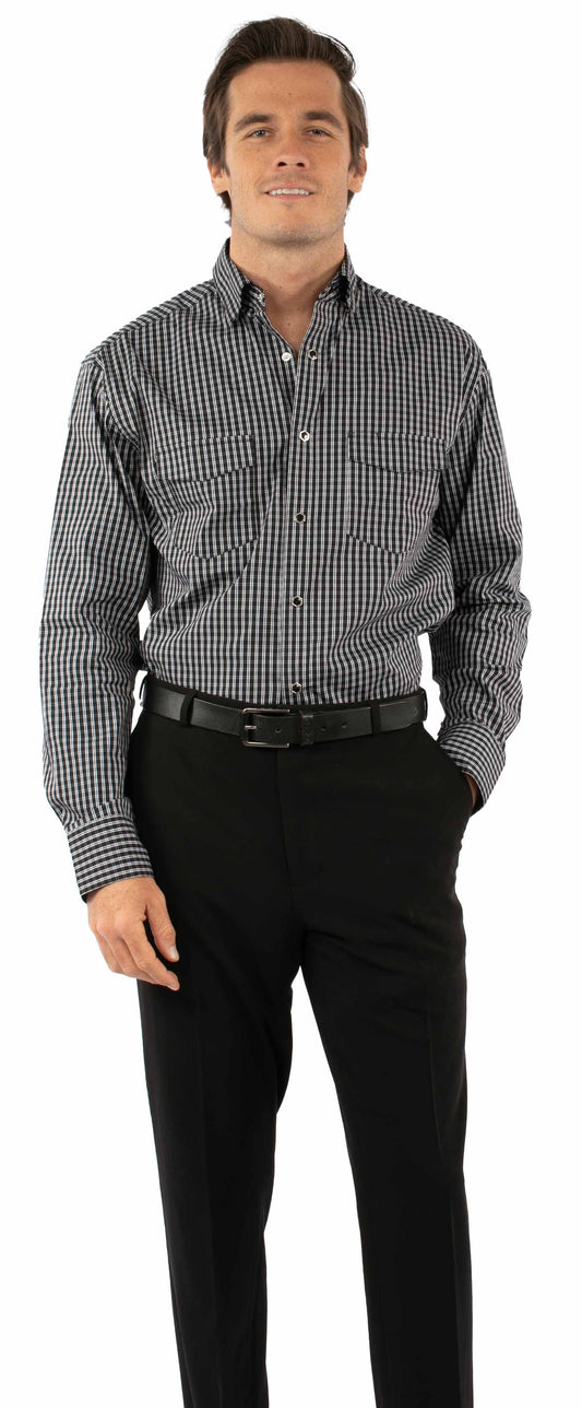 Western Scully 70% cotton 27% nylon 3% spandex Black Plaid dress shirt