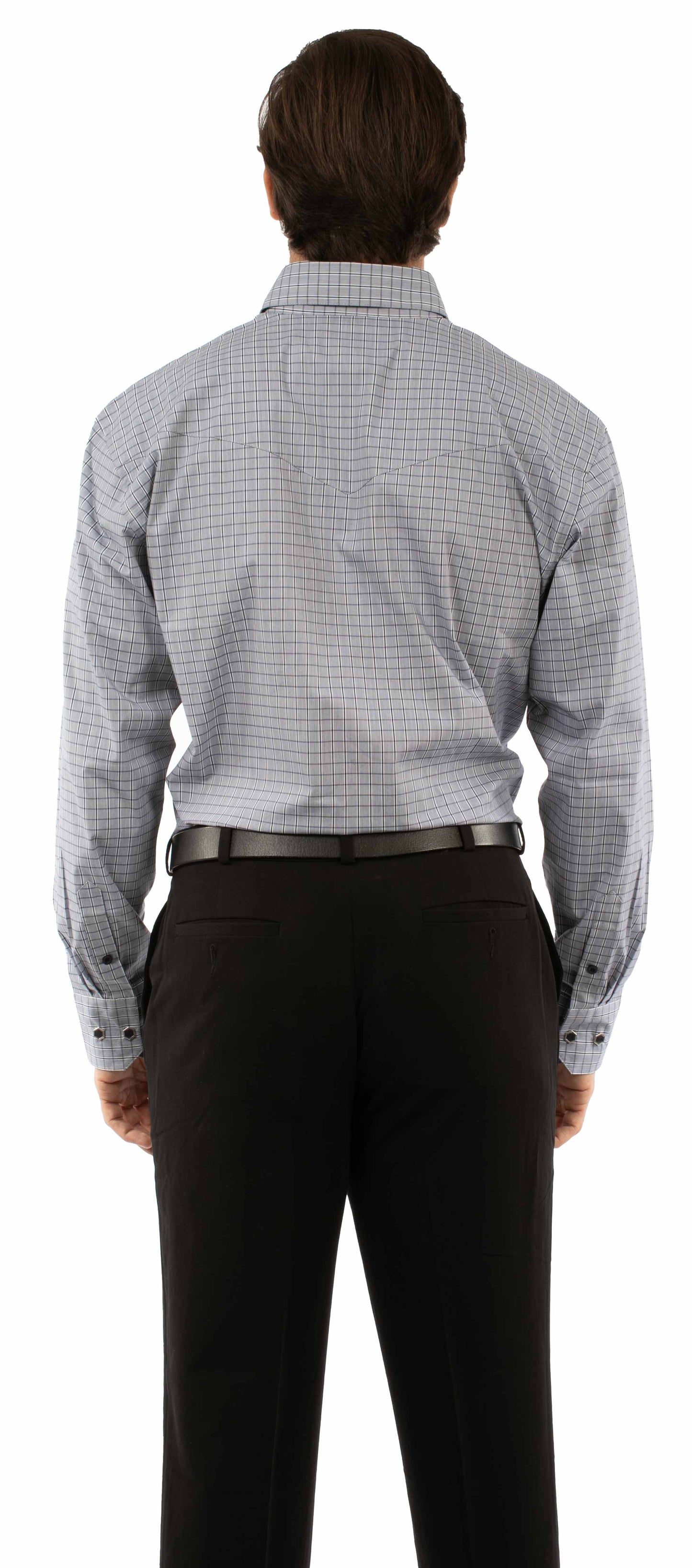 Western Scully 70% cotton 27% nylon 3% spandex Navy Plaid dress shirt - Scully Leather - Flyclothing LLC